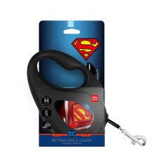 Waudog R-Kayış Geri Çekilebilir Köpek Kayışı, ''Superman Logosu'' Deseni, Reflektif Bant, M, 25KG'a Kadar, 5M Siyah