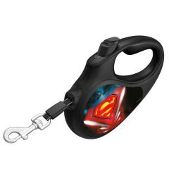 Waudog R-Kayış Geri Çekilebilir Köpek Kayışı, ''Superman Logosu'' Deseni, Reflektif Bant, M, 25KG'a Kadar, 5M Siyah