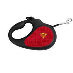 Waudog R-Kayış Geri Çekilebilir Köpek Kayışı, ''Superman Logosu Kırmızı'' Deseni, Reflektif Bant, L, 50KG'a Kadar, 5M Siyah
