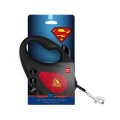Waudog R-Kayış Geri Çekilebilir Köpek Kayışı – Superman Logosu Kırmızı Desenli, Reflektif Bant, L, 5 m / 50 kg, Siyah