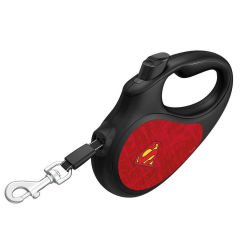 Waudog R-Kayış Geri Çekilebilir Köpek Kayışı, ''Superman Logosu Kırmızı'' Deseni, Reflektif Bant, L, 50KG'a Kadar, 5M Siyah