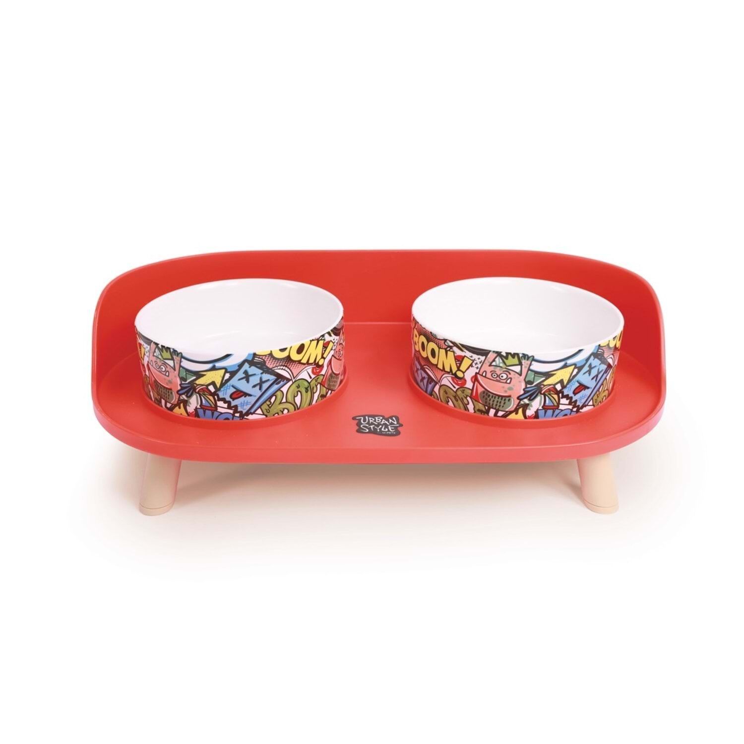 M-PETS ALTITUDE URBAN STYLE ÇİFTLİ YÜKSELTİLMİŞ SERAMİK MAMA VE SU KABI (RENKLİ DESENLİ)