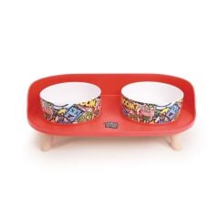 M-PETS ALTITUDE URBAN STYLE ÇİFTLİ YÜKSELTİLMİŞ SERAMİK MAMA VE SU KABI (RENKLİ DESENLİ)