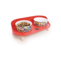 M-PETS ALTITUDE URBAN STYLE ÇİFTLİ YÜKSELTİLMİŞ SERAMİK MAMA VE SU KABI (RENKLİ DESENLİ)