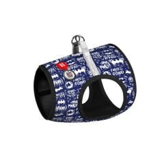 Waudog Collar QR Pasaportlu Yumuşak Doku Köpek Göğüs Tasması Mavi-Beyaz Batman Desenli XS4, B 36-39 cm, C 26-28 cm