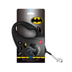 Waudog R-Kayış Geri Çekilebilir Köpek Kayışı, ''Batman Siyah'' Deseni, Reflektif Bant, M, 25KG'a Kadar, 5M Siyah