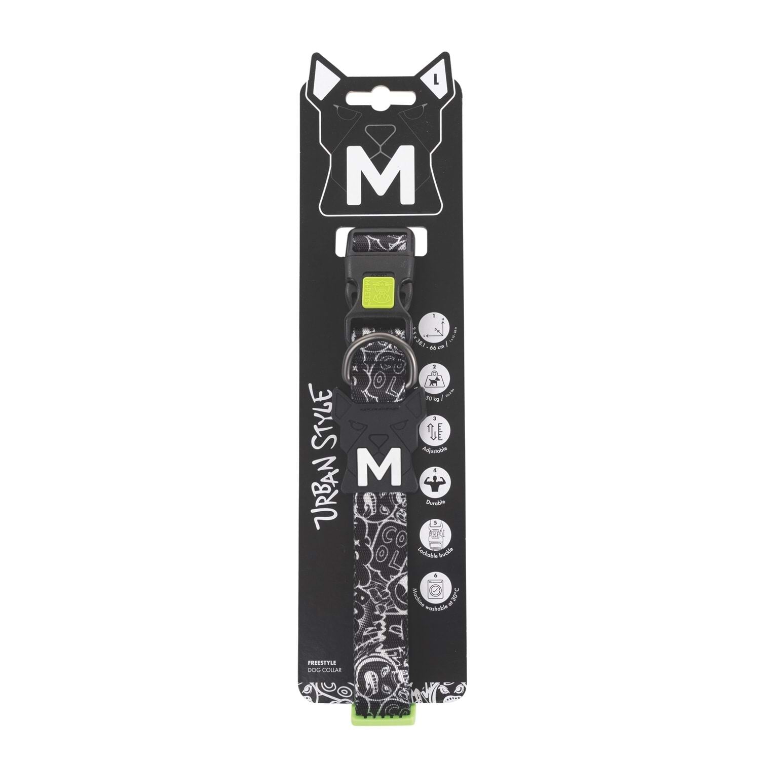 M-PETS URBAN STYLE FREESTYLE BLACK/WHİTE KÖPEK BOYUN TASMASI (L)