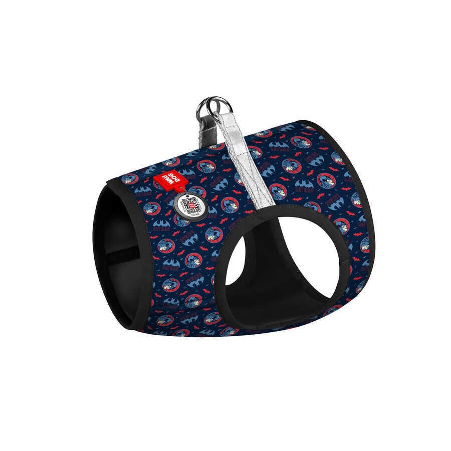 Waudog Tasarım Yumuşak Köpek Harneşi “Batman Mavi Kırmızı” – XS3 (B: 32–35 cm, C: 22–24 cm)