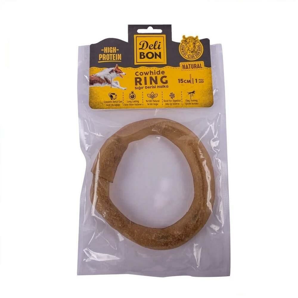 Deri El İşi Kemik Simit Model Köpek Ödülü 15 cm – Naturel