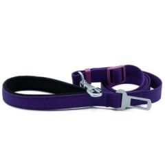 Doggie Dokuma Emniyet Kemerli Köpek Gezdirme Aparatı – Ayarlanabilir, El Yapımı Mor