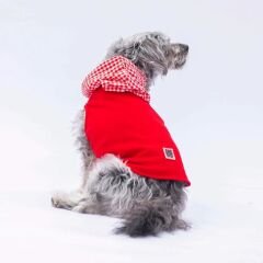 PAWSTAR Kırmızı Gingham Kapşonlu Polo Tişört SMALL