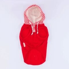 PAWSTAR Kırmızı Gingham Kapşonlu Polo Tişört MEDIUM