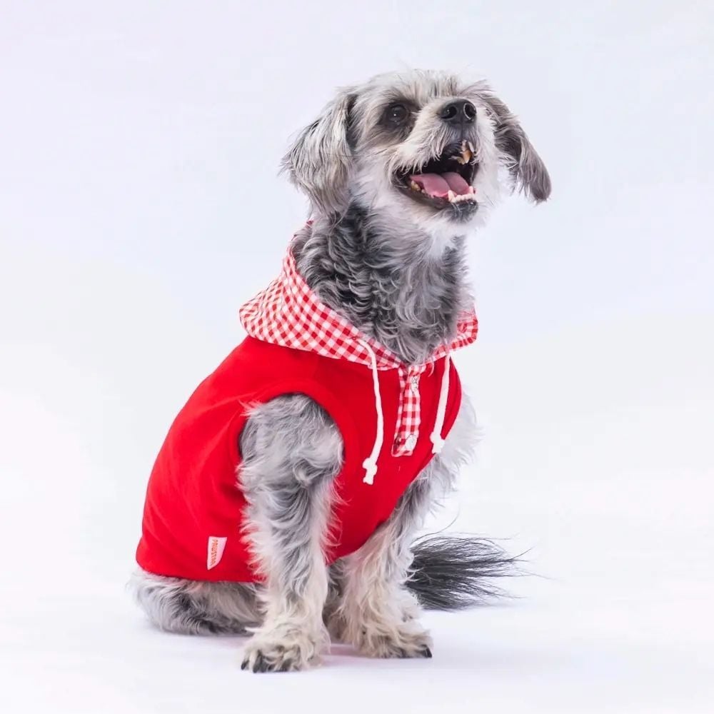 PAWSTAR Kırmızı Gingham Kapşonlu Polo Tişört XLARGE