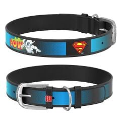 Waudog Tasarım Gerçek Deri Köpek Boyun Tasması, ''Superman2'' Deseni, 12 MM, L 20-28 CM Siyah