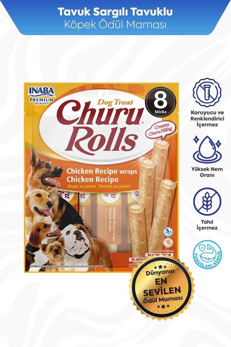 CHURU ROLLS KÖPEKLER İÇİN TAVUKLU SARMA ÖDÜL MAMASI 8X12GR