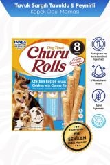 CHURU ROLLS STİCKS TAVUK SARGILI&PEYNİRLİ KÖPEK ÖDÜL MAMASI 8X12GR