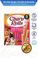 CHURU ROLLS STİCKS TAVUK SARGILI&SOMONLU KÖPEK ÖDÜL MAMASI 8X12GR