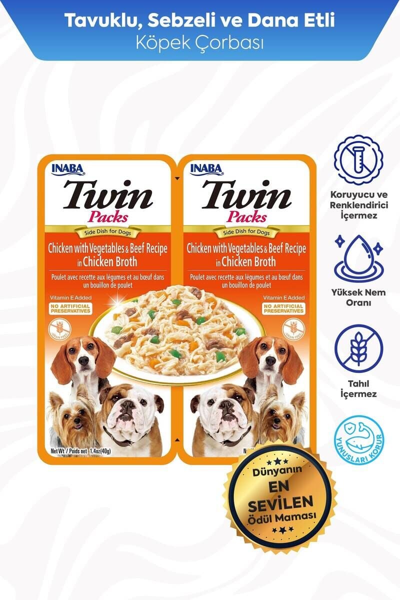 INABA/CHURU TWİN PACKS KÖPEKLER İÇİN TAVUKLU,SEBZELİ VE BİFTEKLİ ÖDÜL 80GR