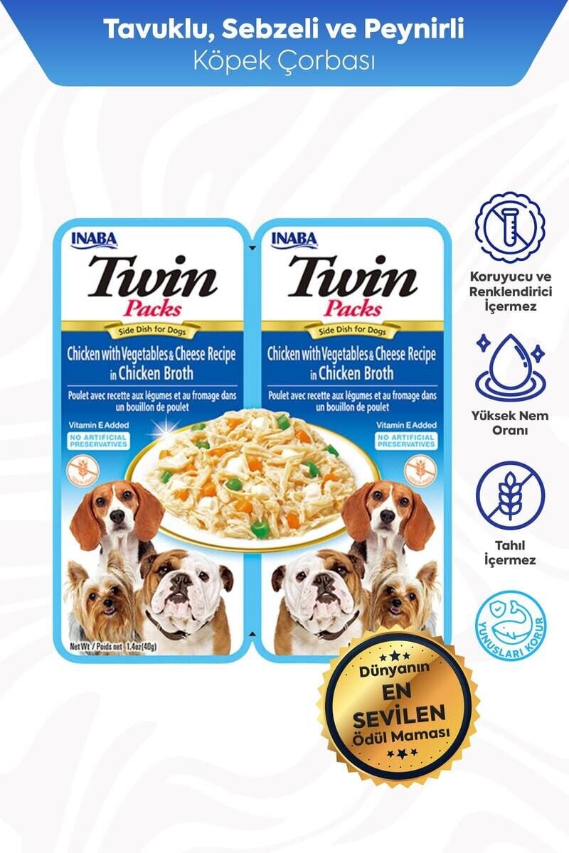 INABA/CHURU TWİN PACKS KÖPEKLER İÇİN TAVUKLU,SEBZELİ VE PEYNİRLİ ÖDÜL 80GR