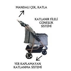 TOMMYEVCİLHAYVANARABASI87x50x107CMGRİ MAX 20 KG